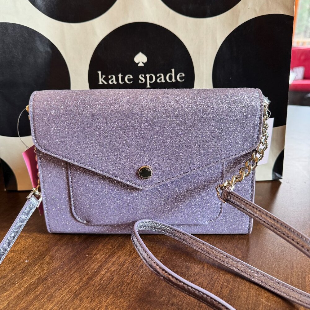Kate Spade Tinsel Glitter Flap Crossbody Envelope Purse - Lilac Frost